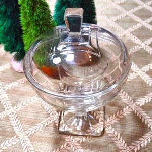 Art Deco Clear Molded Glass Pedestal Covered Candy Dish